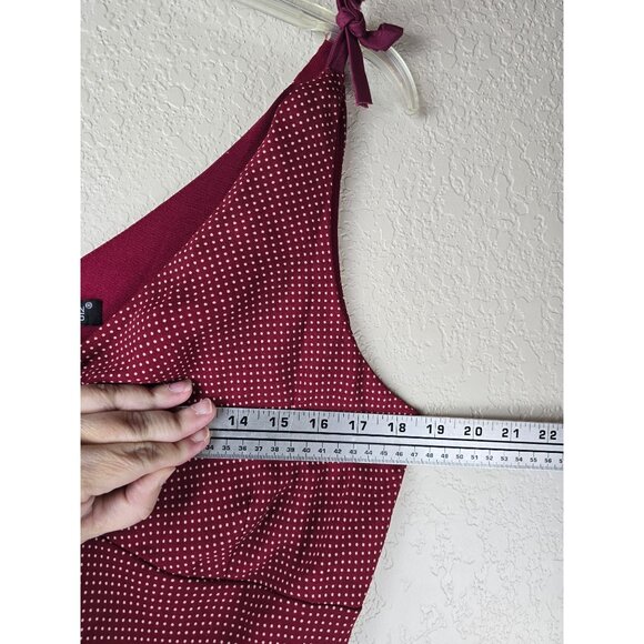 Vintage Y2K Red Tiny Polka Dot Midi Babydoll Dress Size 12 Flared Hem - Picture 5 of 6
